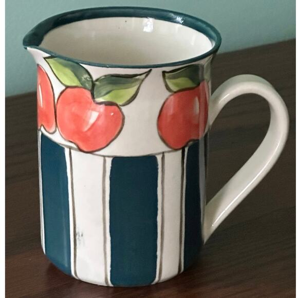 Vintage Handmade Pottery Hand Painted Apple Theme Creamer signed DuToit - Picture 3 of 6